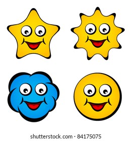 desenho animado de vetor sorrindo face estrela sol nuvem smiley