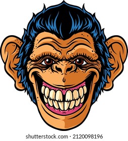 Vector Cartoon Smiling Monkey Head With Big Teeth
