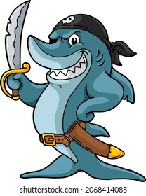 Vector Cartoon Smiling Pirate Shark With Sabre Sword