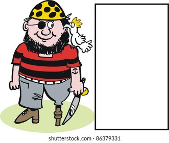 Vector cartoon of smiling pirate with sword