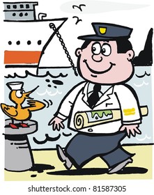 Vector cartoon of smiling sea captain