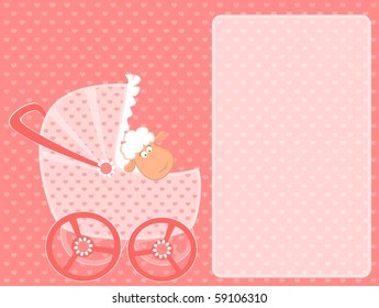 Vector Cartoon smiling sheep with scribble baby carriage