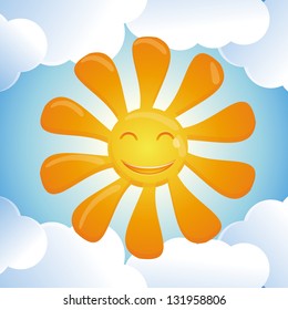 Vector cartoon smiling sun - bright abstract illustration