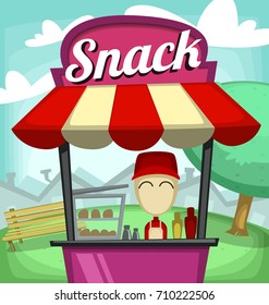 vector cartoon snack food stand in town neighborhood park illustration