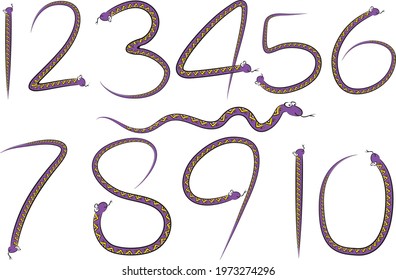vector cartoon snakes with numbers 1 to 10 design sign