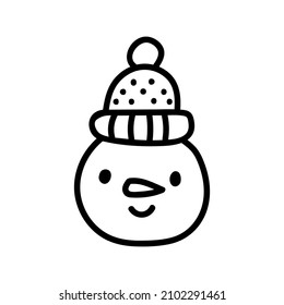 Vector cartoon snowman illustration. Black and white colors. Hand drawn doodle snowman