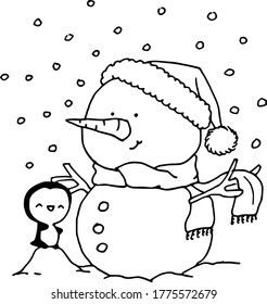 vector cartoon snowman with penguin