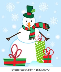 Vector cartoon snowman for Winter and Christmas designs.