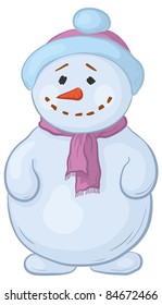 Vector cartoon, snowmen boy in a cap and scarf