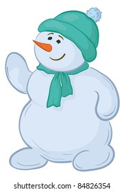 Vector cartoon, snowmen boy in a cap and scarf