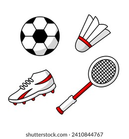 vector cartoon soccer badminton equipment tools set