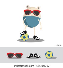Vector of cartoon Soccer with one Foot on Soccer Ball