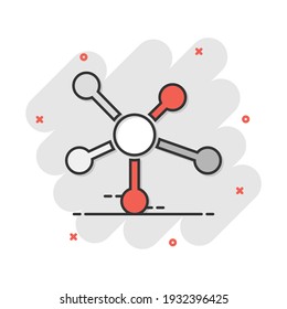 Vector cartoon social network, molecule, dna icon in comic style. Molecule sign illustration pictogram. Dna business splash effect concept.