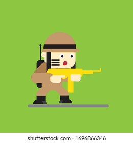 Vector cartoon soldier and green background.