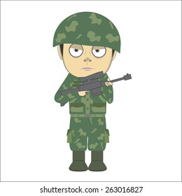 Vector cartoon soldier and a white background.