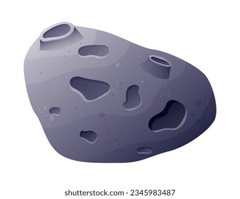 Vector cartoon space asteroid with craters, isolated rough stone meteorite.