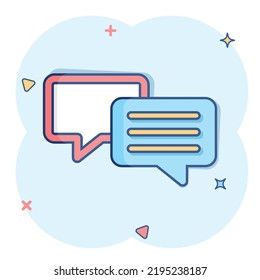 Vector cartoon speech bubble icon in comic style. Discussion dialog sign illustration pictogram. Comment cloud business splash effect concept.