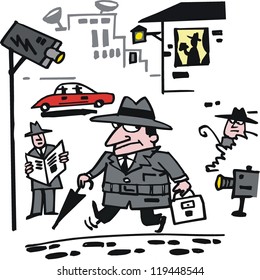Vector Cartoon Spies Security Cameras: vector de stock (libre de