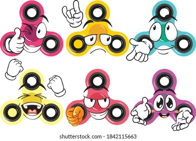 Vector cartoon spinner mascot on white background. Perfect for printing on baskets, posters, wall papers, wall murals, mugs, glasses, deckchairs, banners, roll-ups, exhibition walls and any other.