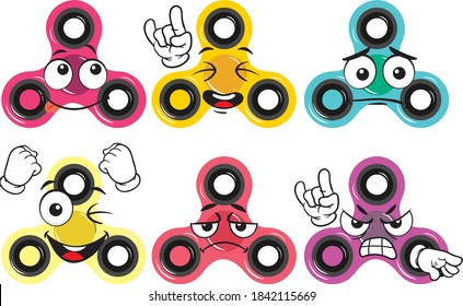 Vector cartoon spinner mascot on white background. Perfect for printing on baskets, posters, wall papers, wall murals, mugs, glasses, deckchairs, banners, roll-ups, exhibition walls and any other.