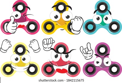 Vector cartoon spinner mascot on white background. Perfect for printing on baskets, posters, wall papers, wall murals, mugs, glasses, deckchairs, banners, roll-ups, exhibition walls and any other.