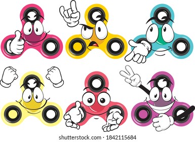 Vector cartoon spinner mascot on white background. Perfect for printing on baskets, posters, wall papers, wall murals, mugs, glasses, deckchairs, banners, roll-ups, exhibition walls and any other.