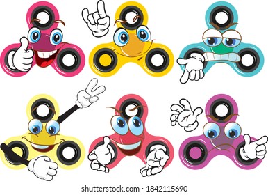 Vector cartoon spinner mascot on white background. Perfect for printing on baskets, posters, wall papers, wall murals, mugs, glasses, deckchairs, banners, roll-ups, exhibition walls and any other.