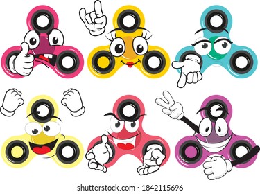 Mascota del spinner del vector sobre fondo blanco. Perfecto para imprimir en cestas, carteles, papel mural, murales, tazas, gafas, tumbonas, pancartas, enrollamientos, paredes de exposición y cualquier otro.