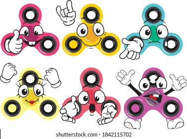 Vector cartoon spinner mascot on white background. Perfect for printing on baskets, posters, wall papers, wall murals, mugs, glasses, deckchairs, banners, roll-ups, exhibition walls and any other.