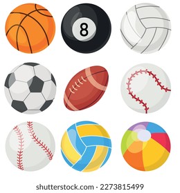Vector cartoon sports balls. The concept of sports, hobbies and competitions. A useful activity. A bright element for your design.