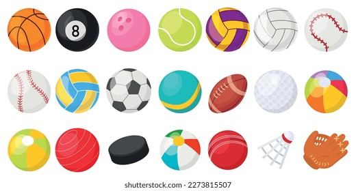 Vector cartoon sports balls. The concept of sports, hobbies and competitions. A useful activity. A bright element for your design.