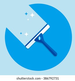 Vector Cartoon Squeegee, Scraper, Wiper / For Cleaning Windows, Floor, Bathroom / Shiny / Flat, Icon Template, Circle, Isolated / Blue 