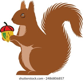 A vector Cartoon Of Squirrel holding an acorn in its paws