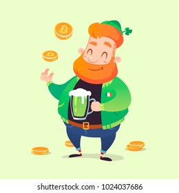 vector cartoon St. Patrick's Day bitcoin leprechaun image character