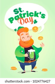 vector cartoon St. Patrick's Day modern leprechaun greeting card illustration
