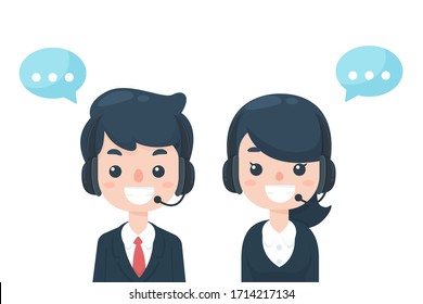 Vector cartoon staff callcenter dressed in polite dress Waiting on the phone to receive customer problems.