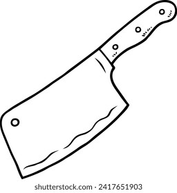 Vector Cartoon Stainless Kitchen Cleaver Knife Line Art
