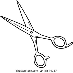 Vector Cartoon Stainless Steel Barber Shears Line Art