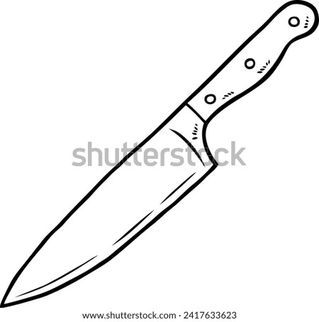 Vector Cartoon Stainless Steel Chef Knife Line Art