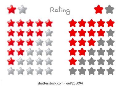 vector cartoon stars rating. 5 stars: red. Hand drown design element isolated on transparent background. 
