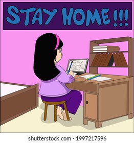 vector cartoon "stay at home" children's character