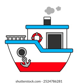 Ilustração de barco a vapor de desenhos animados vetoriais sobre fundo branco