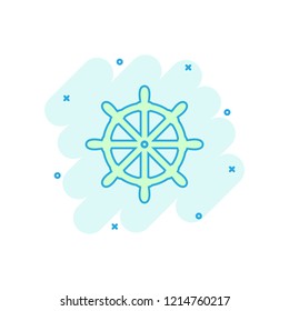 Vector cartoon steering wheel rudder icon in comic style. Rudder wheel sign illustration pictogram. Steering rudder business splash effect concept.