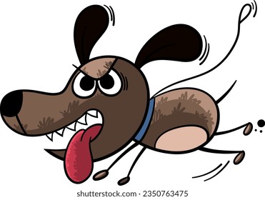 Vector cartoon stick figure dog . vector illustration of angry stick dog running. 