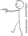 Vector cartoon stick figure drawing conceptual illustration of diviner or dowser searching for water in ground.