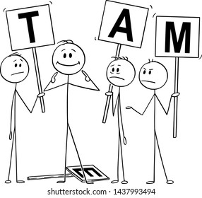 Vector cartoon stick figure drawing conceptual illustration of man or businessman pointing on yourself as the best part of the team. Business concept of arrogance, individuality and egoism.