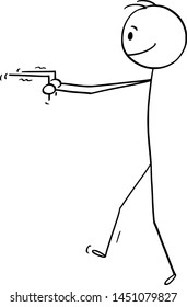 Vector cartoon stick figure drawing conceptual illustration of diviner or dowser searching for water in ground.