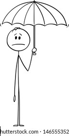 Dibujo vectorial caricaturista ilustrando la ilustración conceptual de un hombre o un hombre de negocios sosteniendo un paraguas.