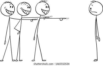 Vector cartoon stick figure drawing conceptual illustration of shocked man or businessman who made some mistake and now is object or mockery or ridicule.