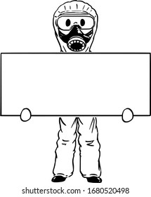 Dibujo de ilustraciones conceptuales de vectores con máscaras protectoras y traje con signo vacío, concepto de coronavirus covid-19.